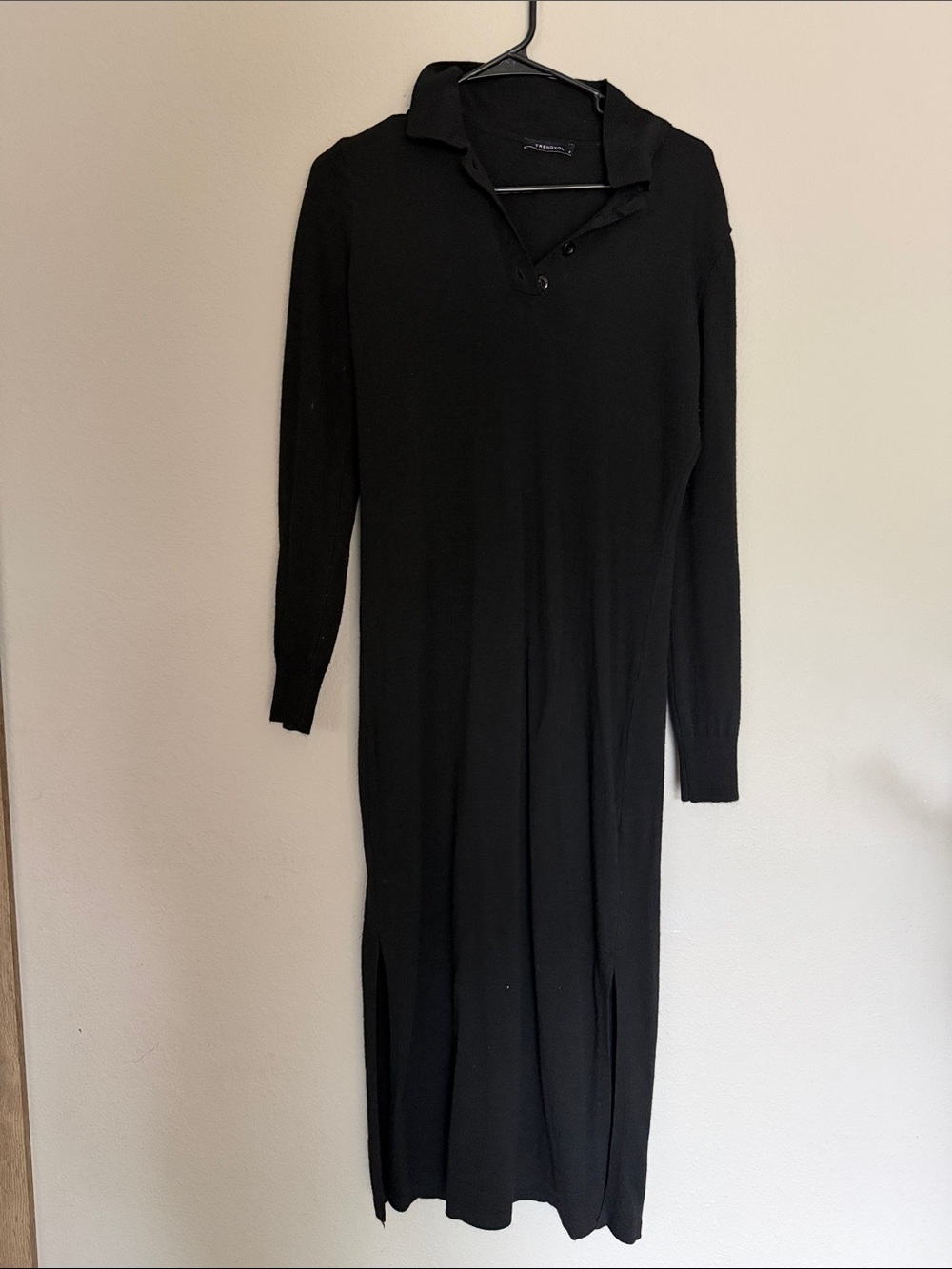 Trendyol Black Long Sleeve Polo Knit Dress
